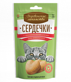 Деревенские лакомства сердечки с аминокислотой L-лизин для кошек