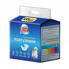 Cliny Подгузники для собак и кошек 1-2,5 кг размер XXS (12 шт.) 