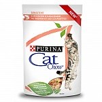 Cat Chow Sensitive Кэт Чау для взрослых кошек с чувствительным пищеварением, с лососем и кабачками в соусе