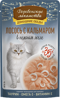 Деревенские лакомства для кошек, лосось с кальмаром в нежном желе