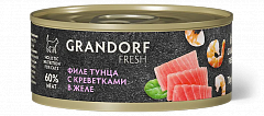 Grandorf Fresh Грандорф Фреш консервы для кошек, филе тунца с креветками в желе