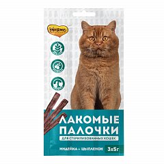 Мнямс лакомые палочки для стерилизованных кошек из индейки и цыпленка