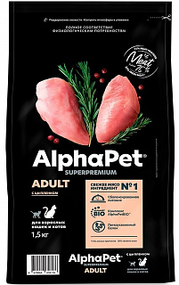 AlphaPet Superpremium сухой корм для взрослых кошек и котов, цыплёнок