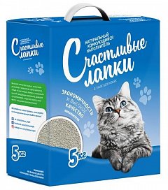 Счастливые лапки наполнитель комкующийся в картонной коробке
