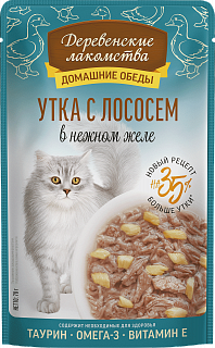 Деревенские лакомства для кошек, утка с лососем в нежном желе