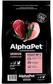 AlphaPet Superpremium сухой корм для взрослых кошек и котов от 7 лет, кролик и утка