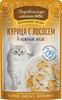 Деревенские лакомства для кошек,  курица с лососем в нежном желе