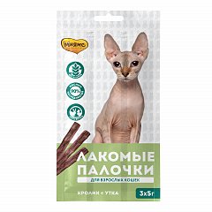 Мнямс лакомые палочки для кошек с уткой и кроликом 
