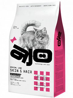 AJO SPECIAL LINE SKIN & HAIR корм для кошек, здоровая кожа и красивая шерсть, лосось, индейка 