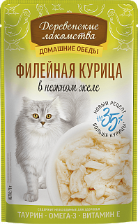Деревенские лакомства для кошек, филейная курица в нежном желе