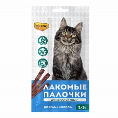 Мнямс лакомые палочки для кошек с форелью и лососем