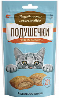 Деревенские лакомства подушечки для кошек с пюре из креветок