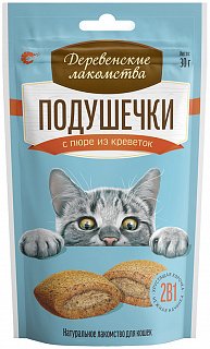 Деревенские лакомства подушечки для кошек с пюре из креветок