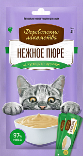 Деревенские лакомства нежное пюре для кошек из курицы
