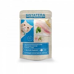 Statera Статера сбалансированный влажный премиальный корм для кошек и котов старше 1 года с белой рыбой в соусе, пауч, 85гр